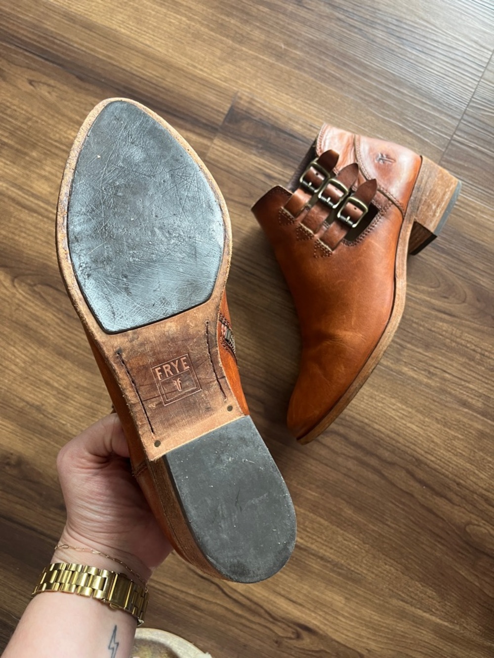 Frye Ray Belted Women's Distressed Leather Ankle Boots